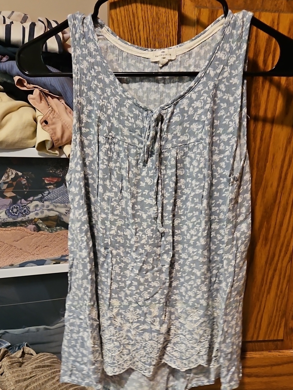 Soft Blue Floral Tie-Front Sleeveless Camisole
